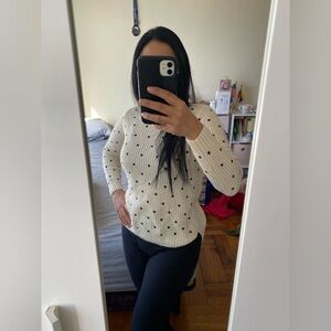 Sfera Casual chunky knit Women's White Polka Dot Sweater - Small
